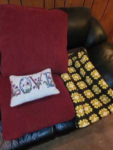 lot 293 image: Decorative Pillow with Love Design and Crocheted Afghan Blanket