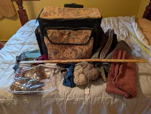 lot 357 image: Rolling Craft Bag with Yarn, Fabric, and Accessories