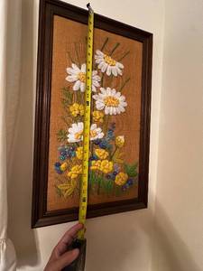 lot 371 image: Vintage Embroidered Floral Wall Art with Wood Frame
