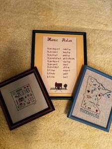 lot 381 image: Set of 3 Framed Handcrafted Cross-Stitch Artworks