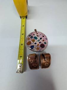 lot 397 image: Set of Vintage Copper Belt Buckles and Enamel Pendant