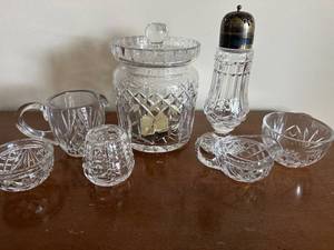 lot 410 image: Galway Irish Crystal Set with Sugar Bowl, Pitcher, and Salt Shaker