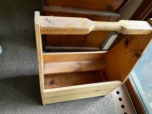 lot 443 image: Rustic Wooden Magazine Rack with Natural Finish