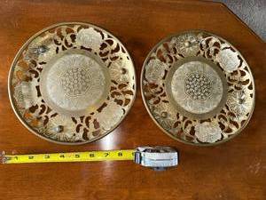 lot 446 image: Pair of Ornate Brass Decorative Trays with Floral Design
