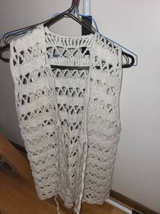 lot 549 image: Set of 2 Handmade Cream Crochet Vests and Cardigan with Fringe