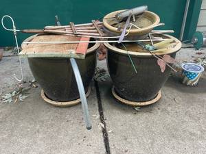 lot 663 image: Collection of 2 Large Garden Planters with Assorted Garden Decor