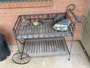 lot 684 image: Metal Garden Cart with 3 Decorative Painted Rocks