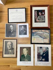 lot 725 image: Collection of Framed Military Portraits and Commendation Certificate