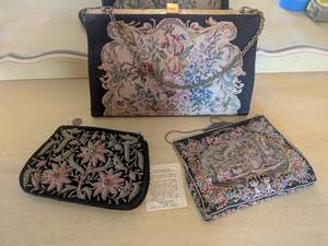 lot 163 image: Set of 3 Vintage Tapestry and Embroidered Handbags with Semi-Precious Stones