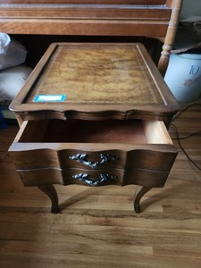 lot 52 image: Vintage Wood Accent Table with Decorative Inlay
