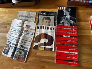 lot 568 image: Collection of Vintage Magazines and Newspapers Including LIFE and Holiday Editions
