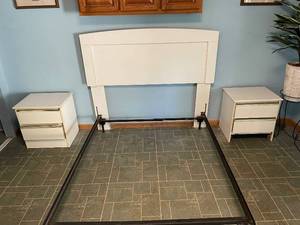 lot 31 image: Vintage Bed frame with headboard and two night stands.