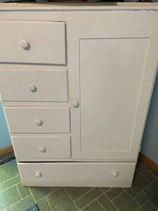 lot 35 image: White Wooden Tallboy Wardrobe Dresser with Drawers