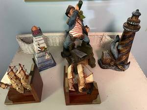 lot 36 image: Set of Nautical Themed Figurines with Lighthouse and Ship Bookends