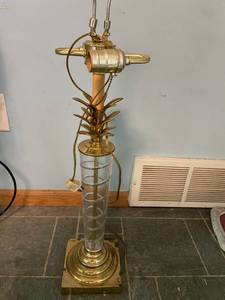 lot 42 image: Clear Glass and Brass Table Lamp Base with Pineapple Design