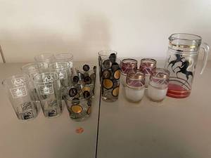 lot 44 image: Vintage Barware Collection with Glasses and Pitcher