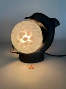 lot 51 image: Dolphin Shaped Lamp with Glass Globe Shade