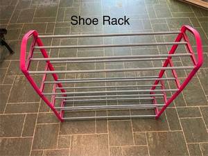 lot 53 image: Pink and Gray Metal Shoe Rack for 20 Pairs