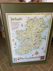 lot 56 image: Framed Ireland Map with Decorative Illustrations