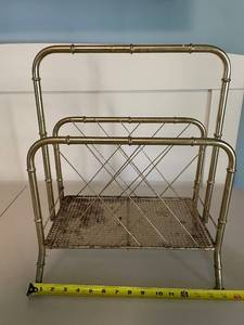 lot 57 image: Vintage Metal Magazine Rack with Brass Finish