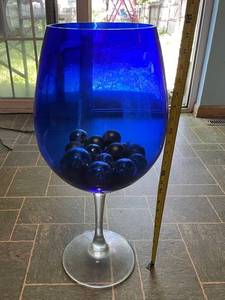 lot 71 image: MASSIVE Blue Glass Goblet with Decorative Ornaments