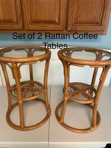 lot 78 image: Set of 2 Rattan Coffee Tables with Glass Tops