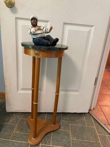 lot 89 image: Decorative Captain Statue on Marble-Topped Pedestal Table