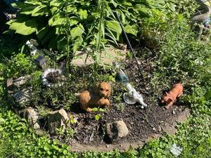 lot 98 image: Garden Decor Set of 6 Figurines including Dogs and Angels