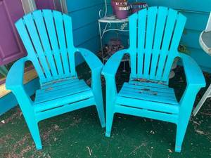 lot 101 image: Pair of Blue Adirondack Patio Chairs
