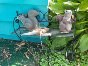 lot 108 image: Decorative Garden Bench with Squirrel Statues
