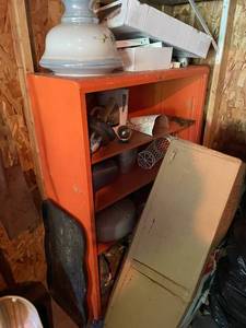 lot 121 image: Vintage Orange Metal Shelf - SHELF ONLY