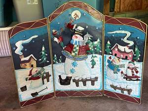 lot 134 image: Decorative Metal Holiday Backlit Screen with Snowman Design