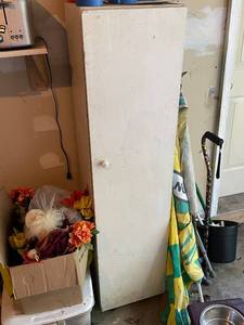 lot 138 image: Tall Wooden Cabinet with Blue Interior - CABINET ONLY