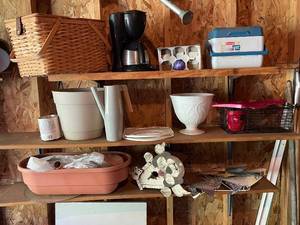 lot 141 image: Assorted Household Items Including Coffee Maker and Decorative Pieces