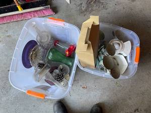 lot 144 image: Lot of Assorted Decorative Glassware and Metal Candle Holders