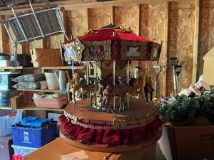 lot 147 image: Vintage Musical Carousel with Rotating Horses