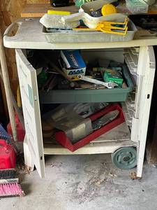 lot 149 image: Collection of Hand Tools and Supplies in Storage Cart - TAKE WHAT YOU WANT