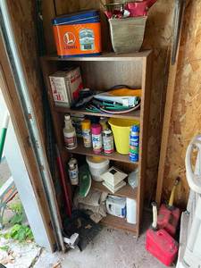 lot 151 image: Collection of Garage and Yard Supplies with Storage Shelf - TAKE WHAT YOU WANT