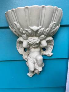 lot 156 image: Wall-Mounted Cherub Garden Planter with Fluted Bowl Design