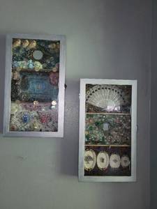lot 206 image: Pair of Shadow Box Collages with Beaded and Decorative Elements