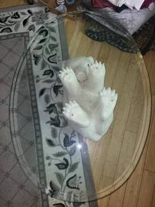 lot 215 image: Bear-Themed Glass Coffee Table with Sculptural Base
