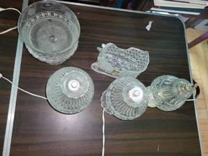 lot 221 image: Collection of Elegant Glass Table Lamps and Decorative Bowl