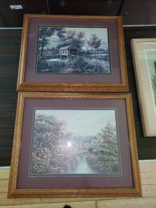 lot 226 image: Set of 3 Framed Art Prints with Rustic and Doll Illustrations