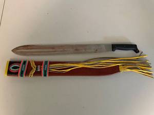 lot 243 image: Decorative Colombian Machete with Leather Sheath