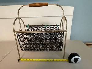 lot 246 image: Vintage Metal Magazine Rack with Wooden Handle