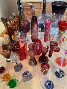 lot 266 image: Collection of Colorful Assorted Art Glassware and Goblets