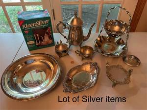 lot 273 image: Collection of Silver Plated Serving Items with Cleaning Kit