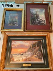 lot 277 image: Set of 3 Lighthouse Themed Framed Art Prints by Derk Hansen