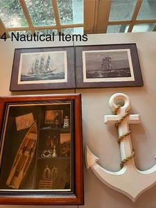 lot 284 image: Collection of Nautical Themed Decor Items Including Framed Prints and Model