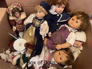 lot 294 image: Box of Collector Dolls with Variety of Outfits and Accessories